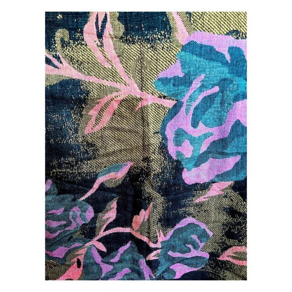 Large Black & Vibrant Jewel Toned Wrap Scarf Floral Patterned with Fringe - Picture 8 of 10